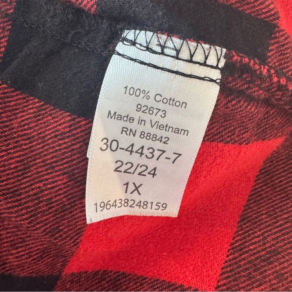 WOMAN WITHIN Size 1X (22/24) Black & Red Flannel Country Western Blouse Top - Picture 5 of 5